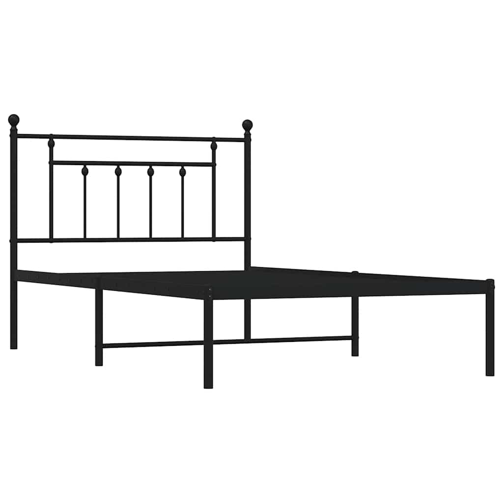 Sleek Black Metal Bed Frame with Headboard 100x200cm