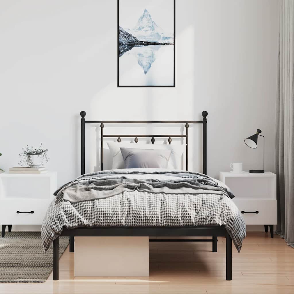 Sleek Black Metal Bed Frame with Headboard 100x200cm
