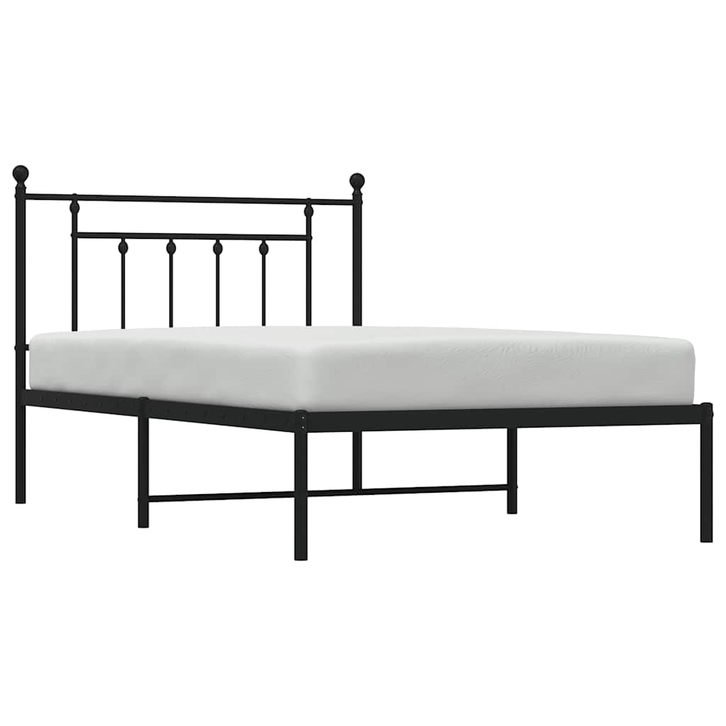Sleek Black Metal Bed Frame with Headboard 100x200cm