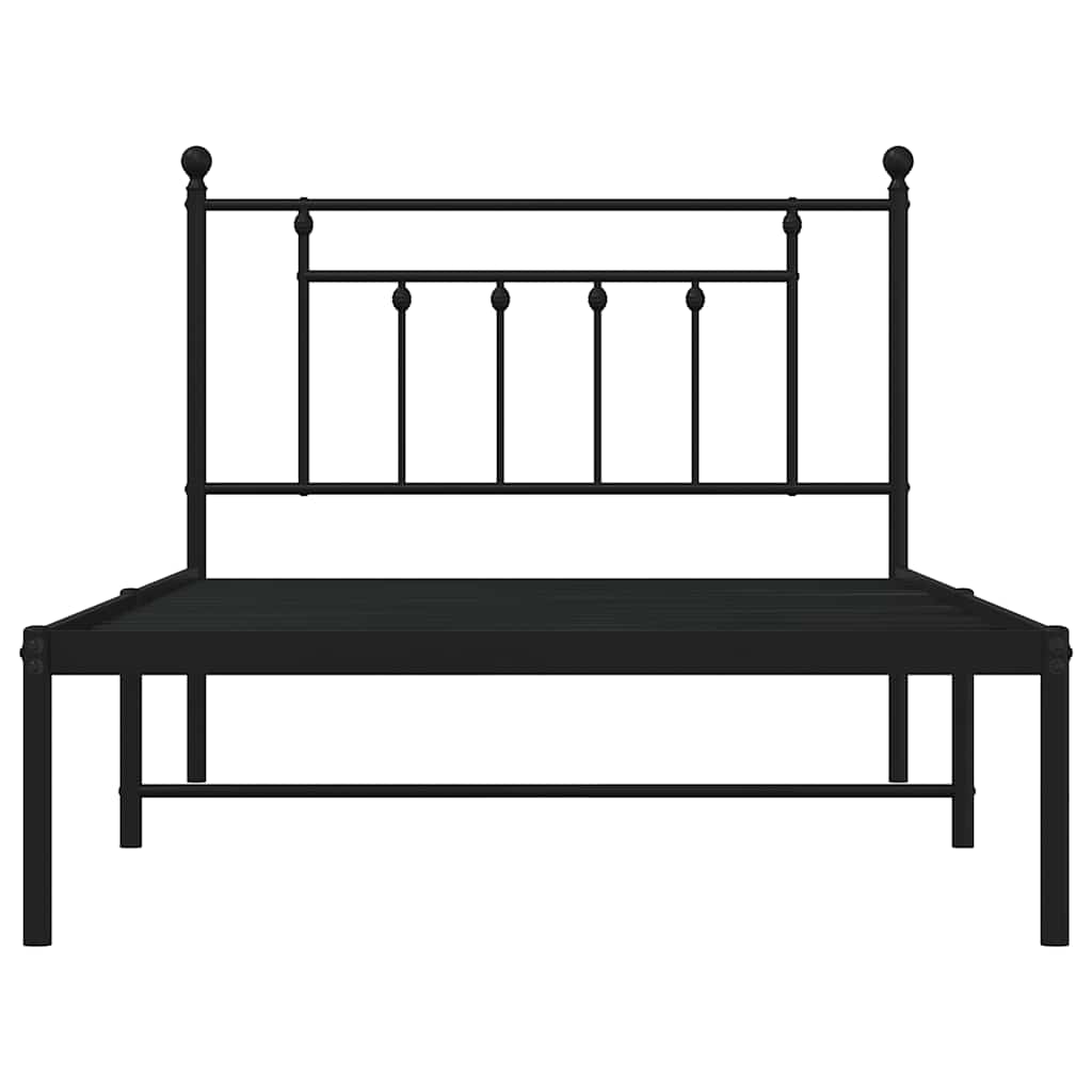 Sleek Black Metal Bed Frame with Headboard 100x200cm