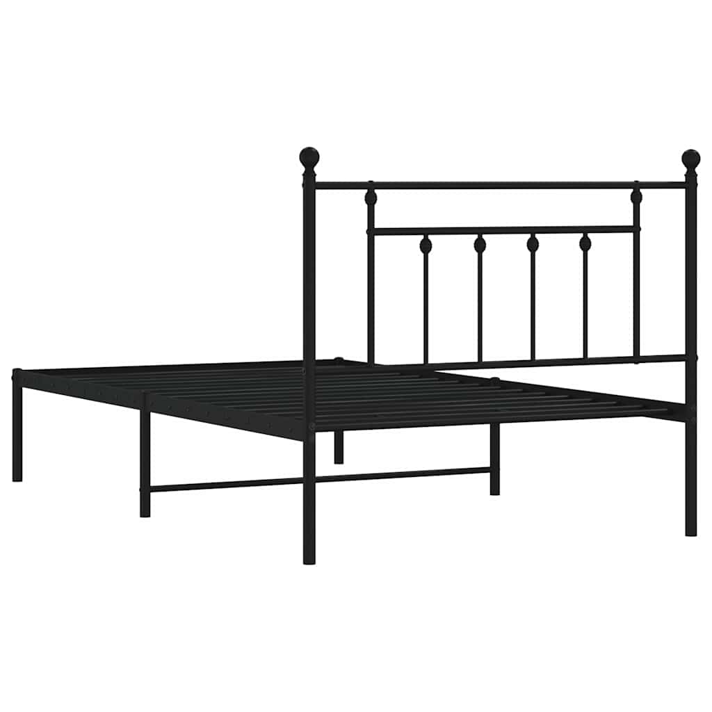 Sleek Black Metal Bed Frame with Headboard 100x200cm