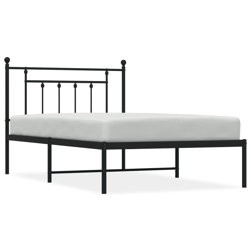 Black Metal Bed Frame with Headboard, 107x203cm