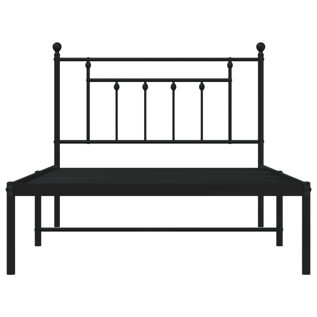 Black Metal Bed Frame with Headboard, 107x203cm