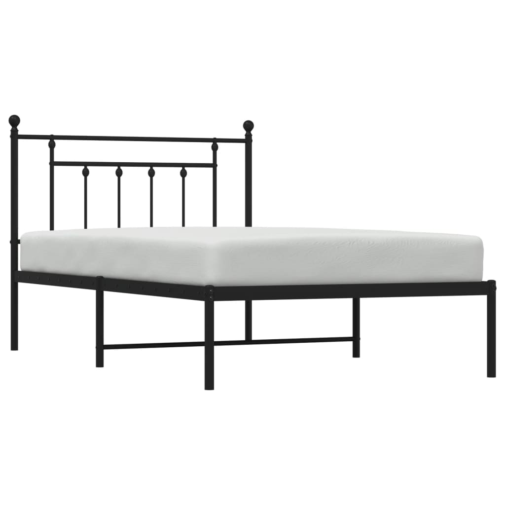 Black Metal Bed Frame with Headboard, 107x203cm