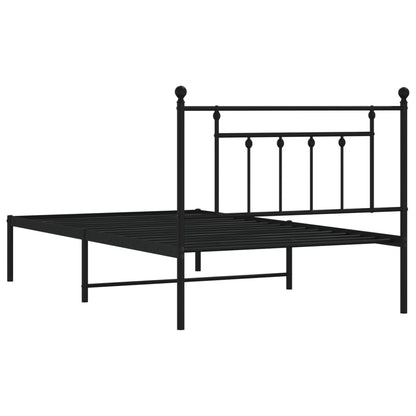 Black Metal Bed Frame with Headboard, 107x203cm