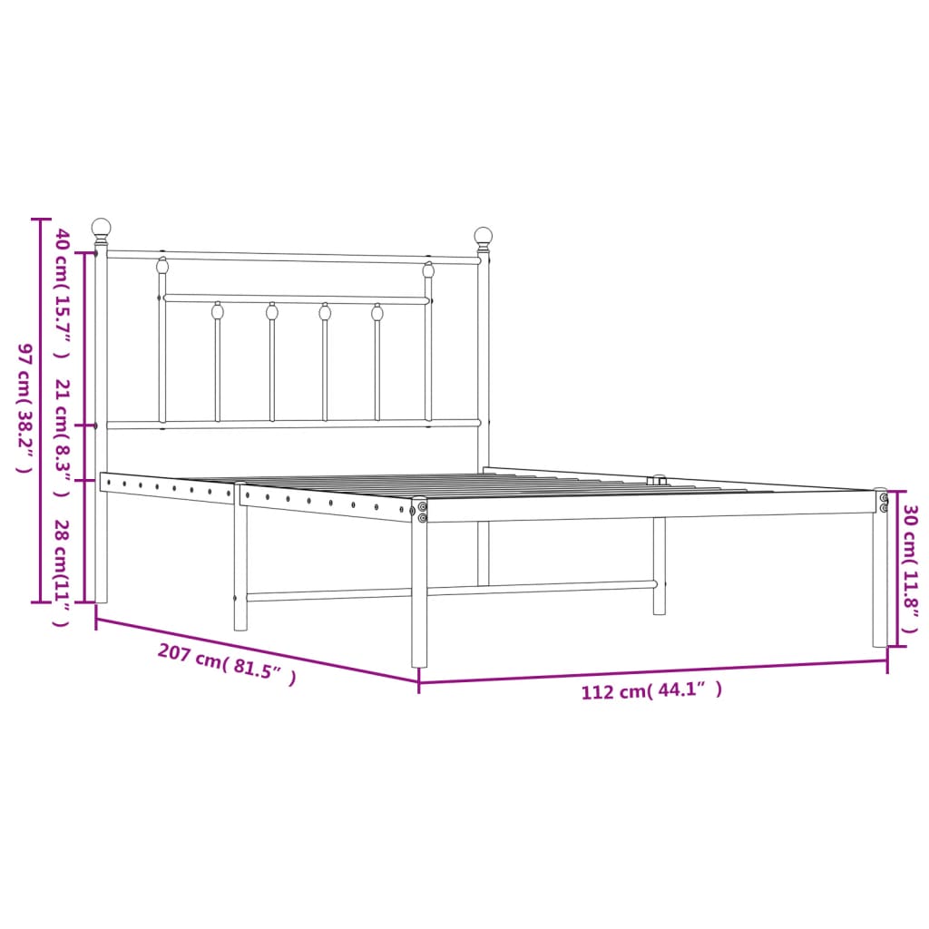 Black Metal Bed Frame with Headboard, 107x203cm