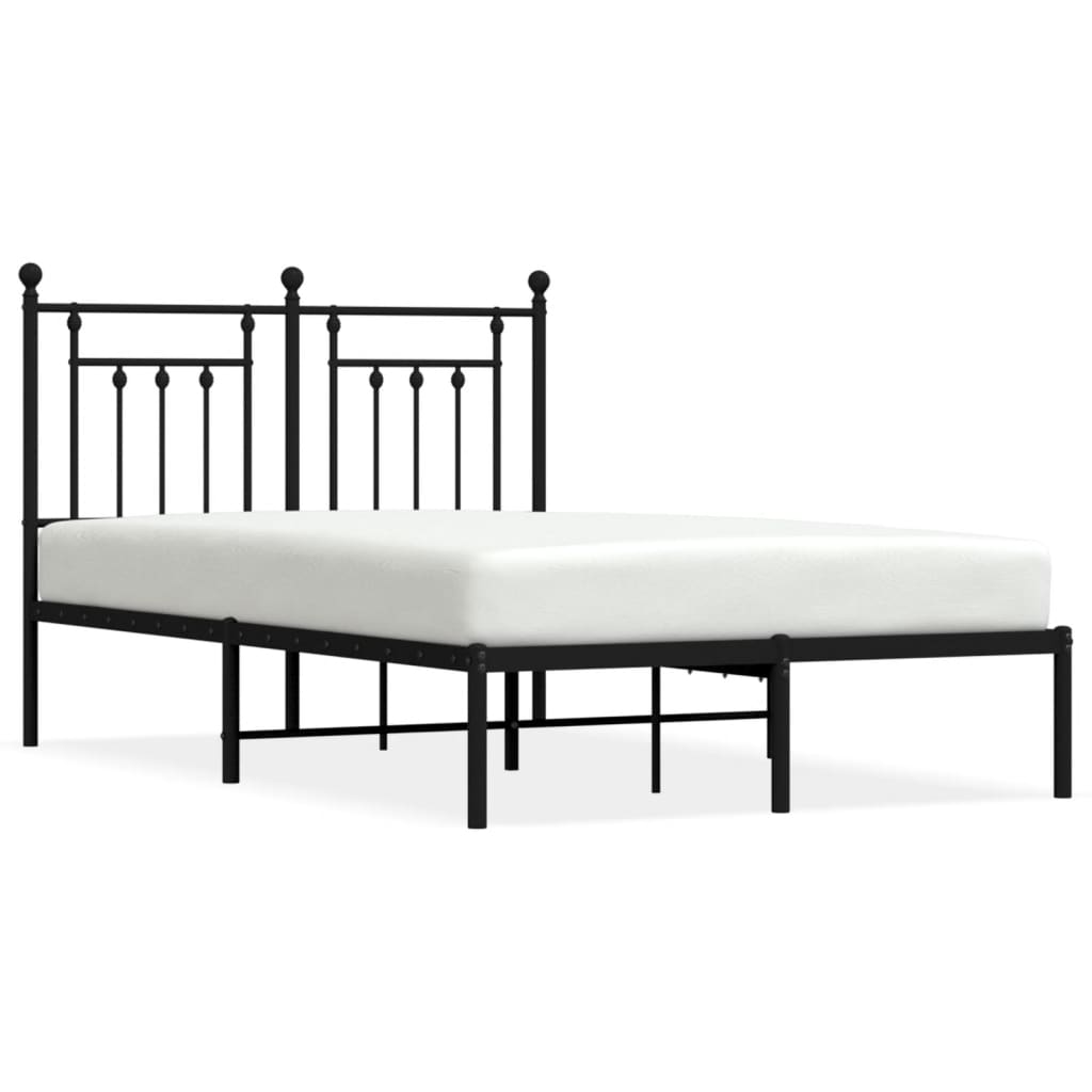 Black Metal Bed Frame with Headboard - 120x190cm, No Mattress