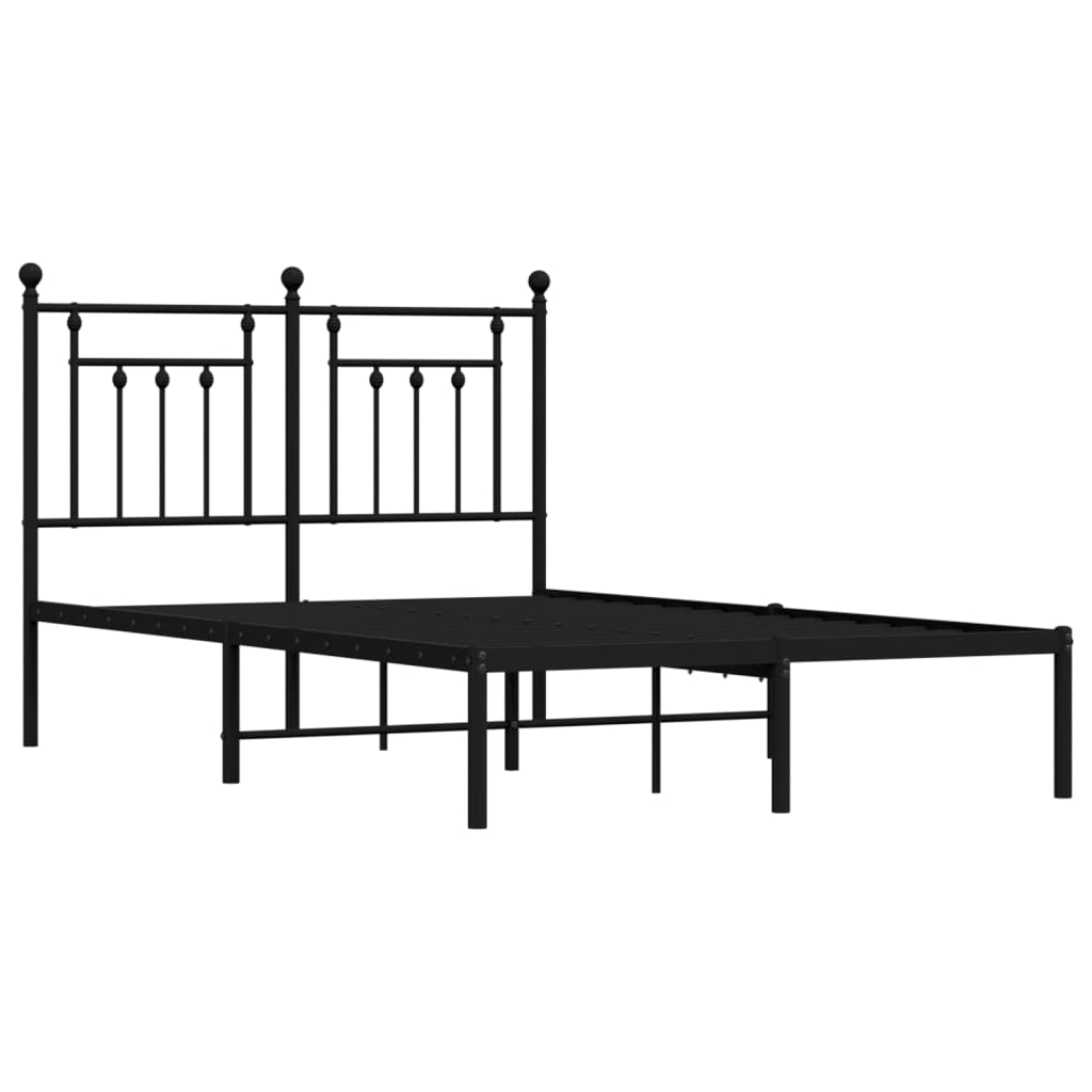 Black Metal Bed Frame with Headboard - 120x190cm, No Mattress