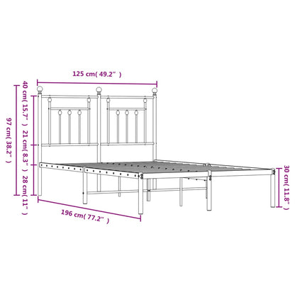 Black Metal Bed Frame with Headboard - 120x190cm, No Mattress