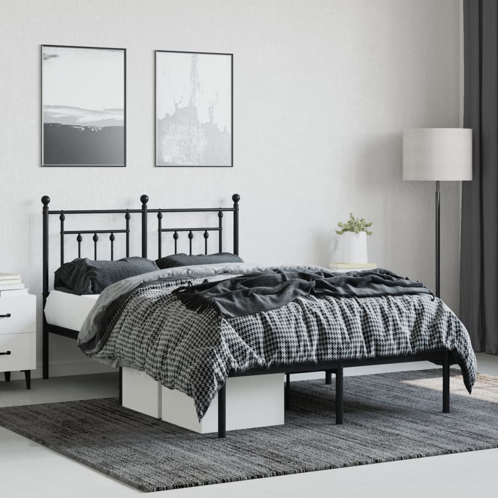 Black Metal Bed Frame with Headboard - 120x200cm Sturdy Design