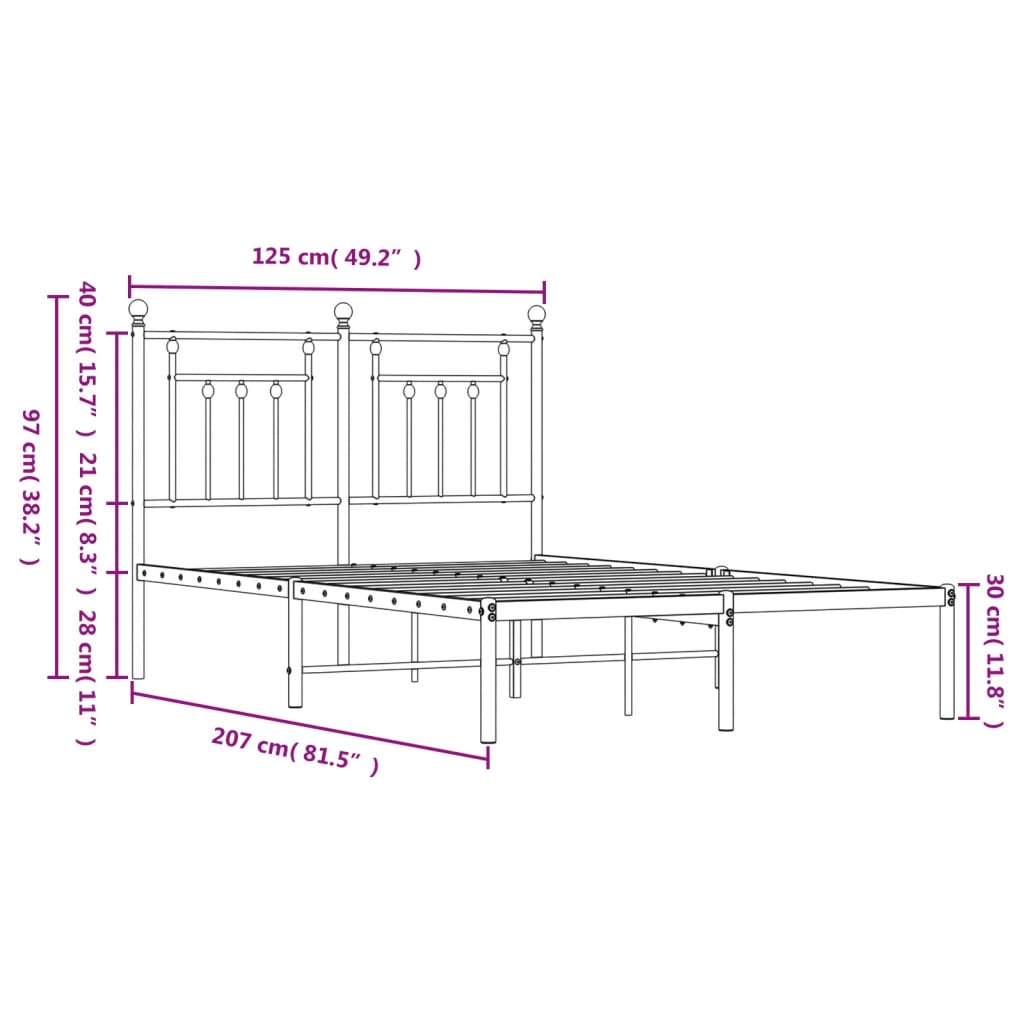 Black Metal Bed Frame with Headboard - 120x200cm Sturdy Design
