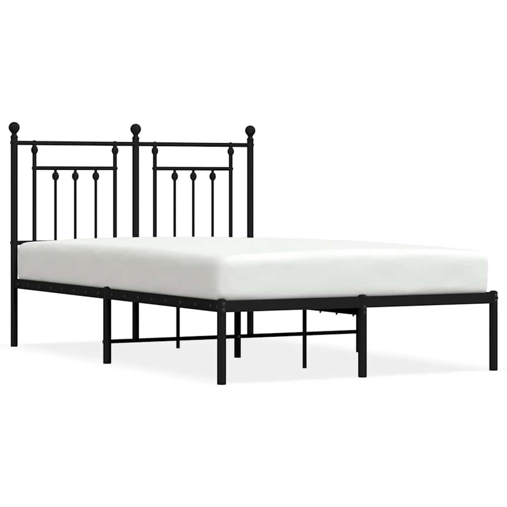Black Metal Bed Frame with Headboard 135x190cm - No Mattress Included