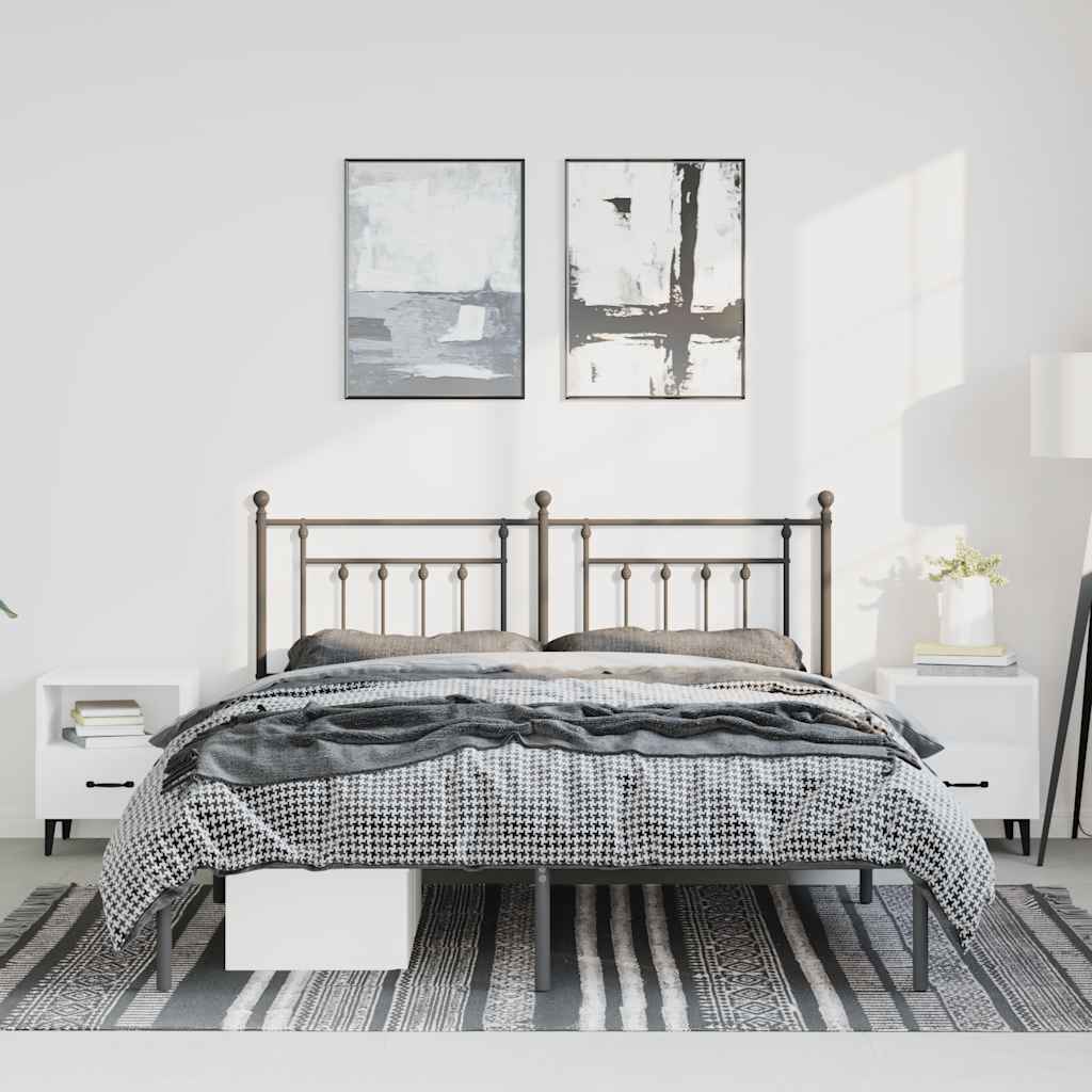 Black Metal Bed Frame with Headboard 135x190cm - No Mattress Included