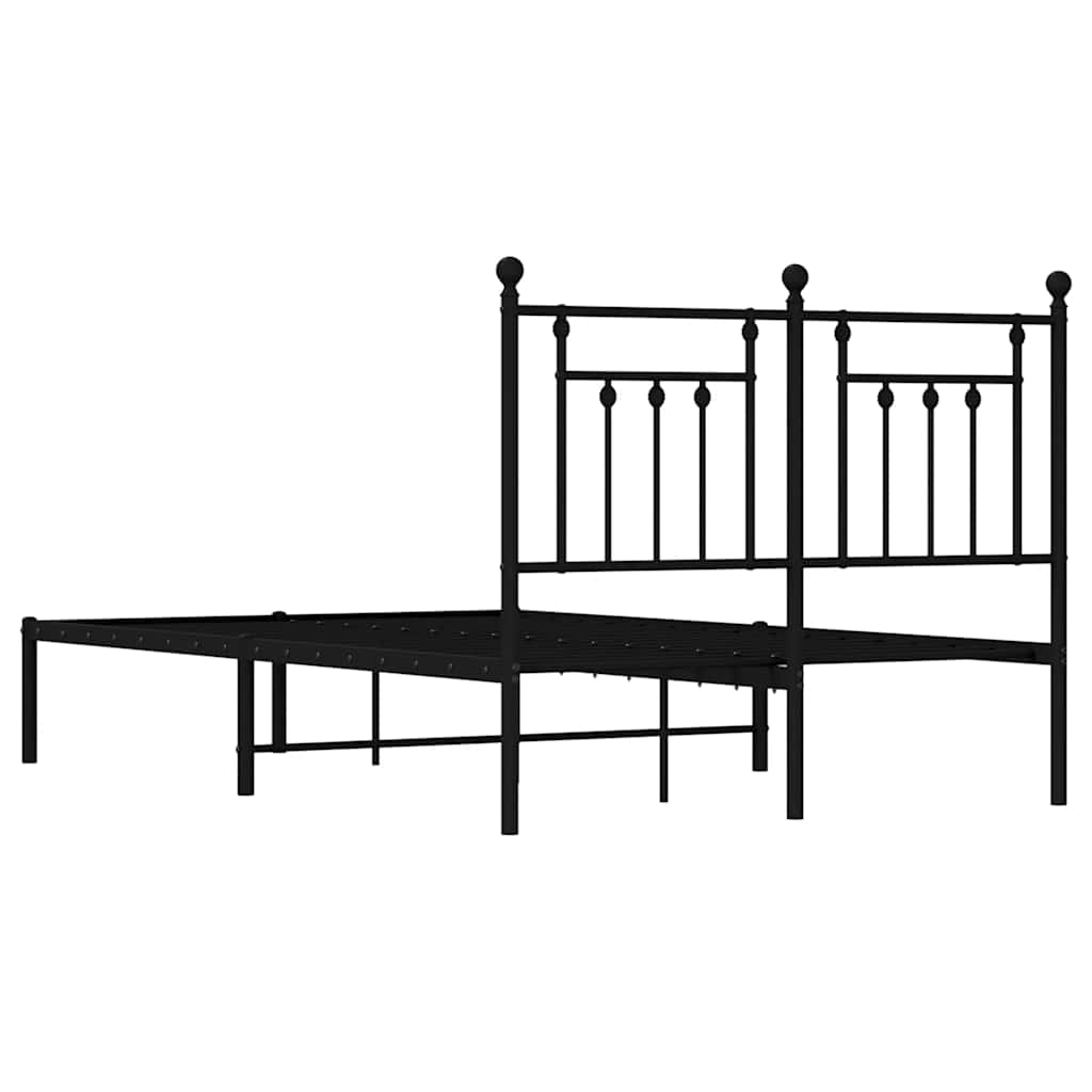Black Metal Bed Frame with Headboard 135x190cm - No Mattress Included