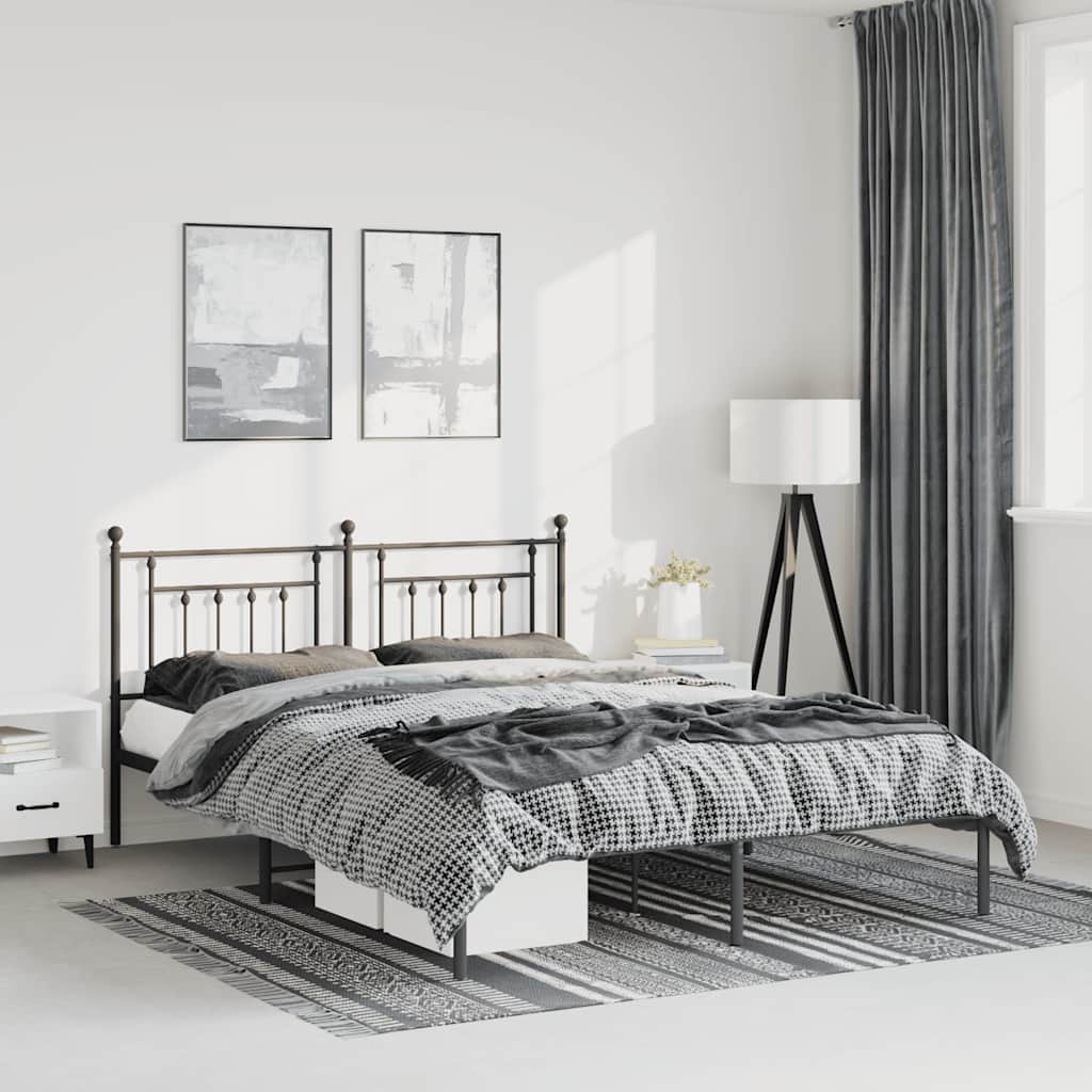 Black Metal Bed Frame with Headboard 135x190cm - No Mattress Included