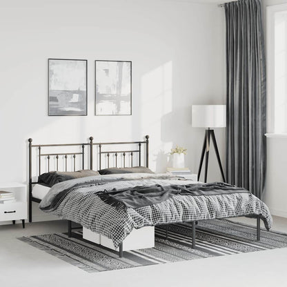 Black Metal Bed Frame with Headboard 135x190cm - No Mattress Included