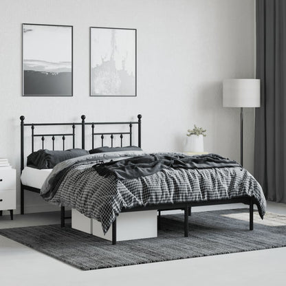 Black Metal Bed Frame with Headboard - 140x190cm, No Mattress