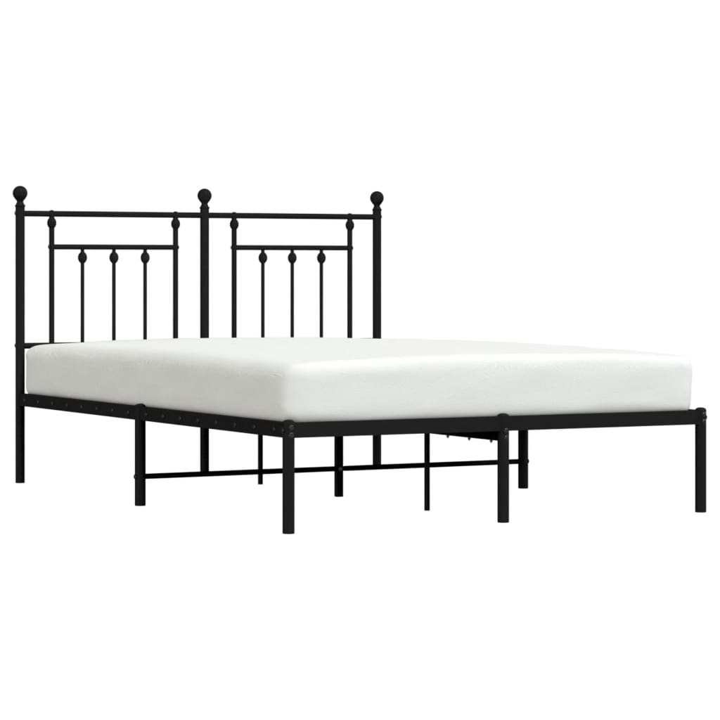 Black Metal Bed Frame with Headboard - 140x190cm, No Mattress