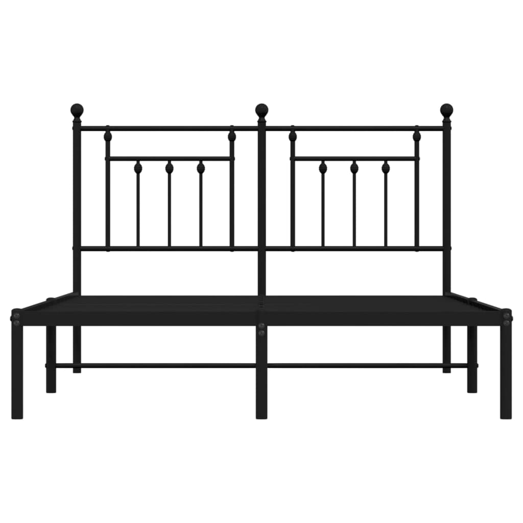 Black Metal Bed Frame with Headboard - 140x190cm, No Mattress