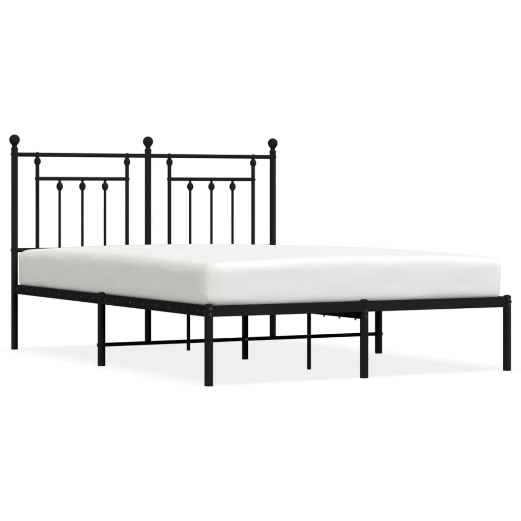 Black Metal Bed Frame with Headboard - 140x200cm Sturdy Design