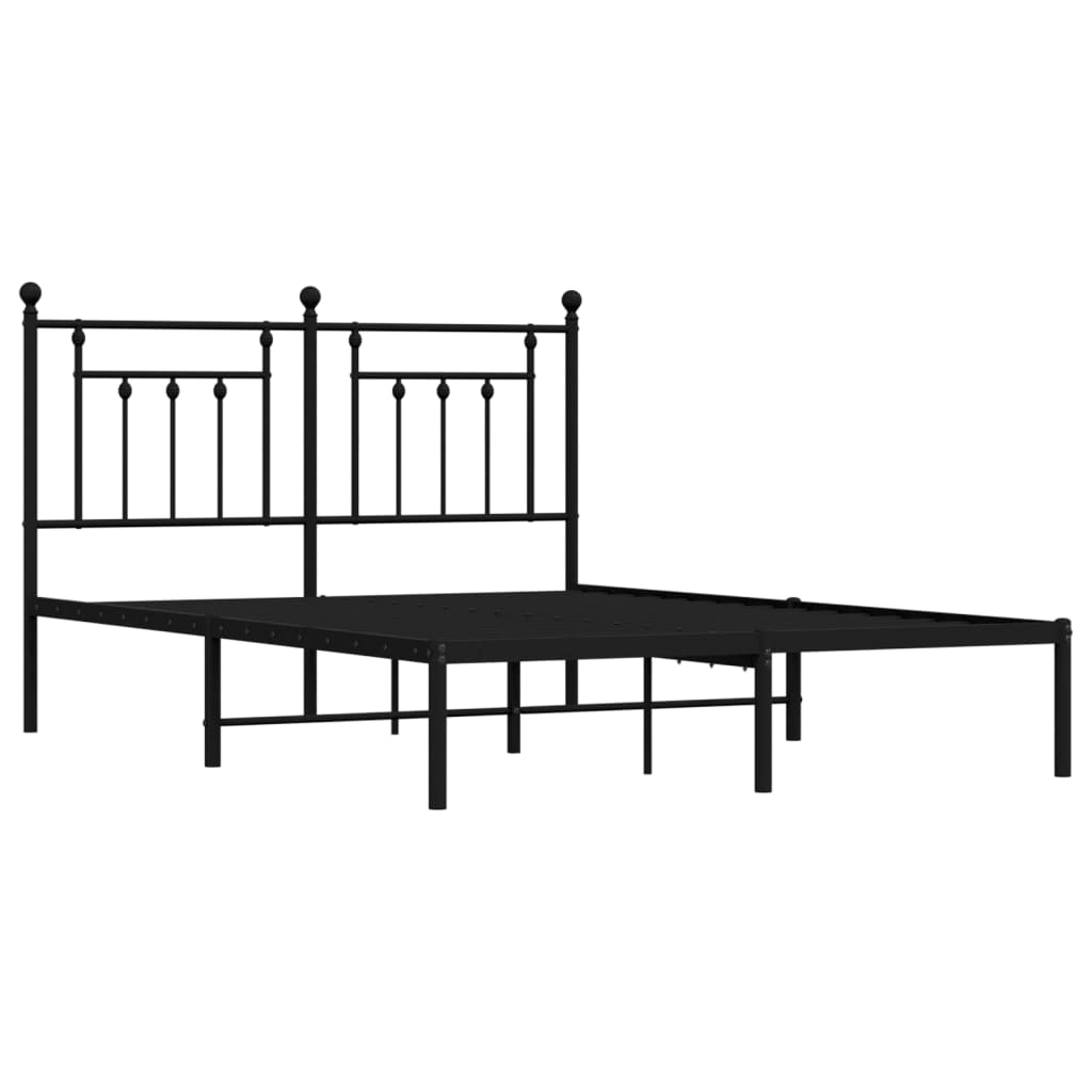 Black Metal Bed Frame with Headboard - 140x200cm Sturdy Design