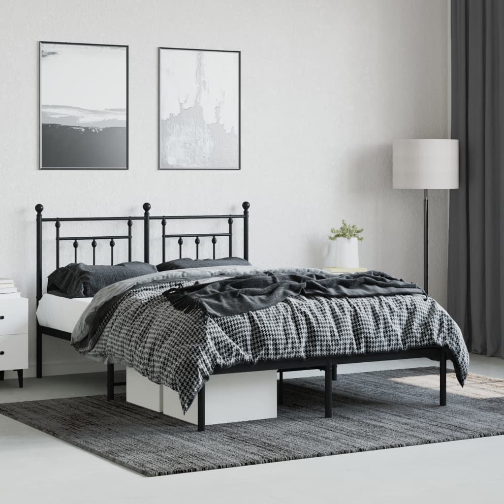 Black Metal Bed Frame with Headboard - 140x200cm Sturdy Design