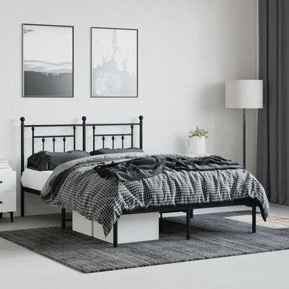 Black Metal Bed Frame with Headboard - 140x200cm Sturdy Design