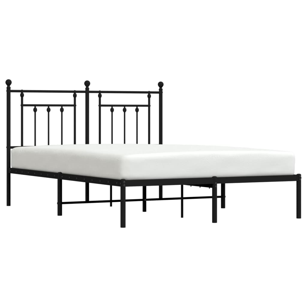Black Metal Bed Frame with Headboard - 140x200cm Sturdy Design