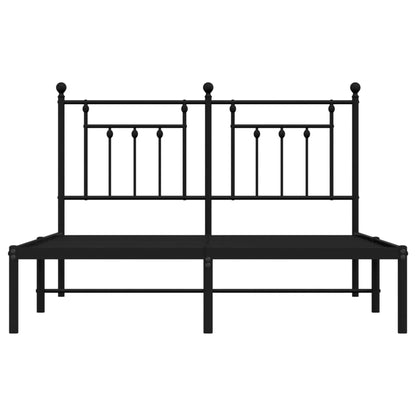 Black Metal Bed Frame with Headboard - 140x200cm Sturdy Design