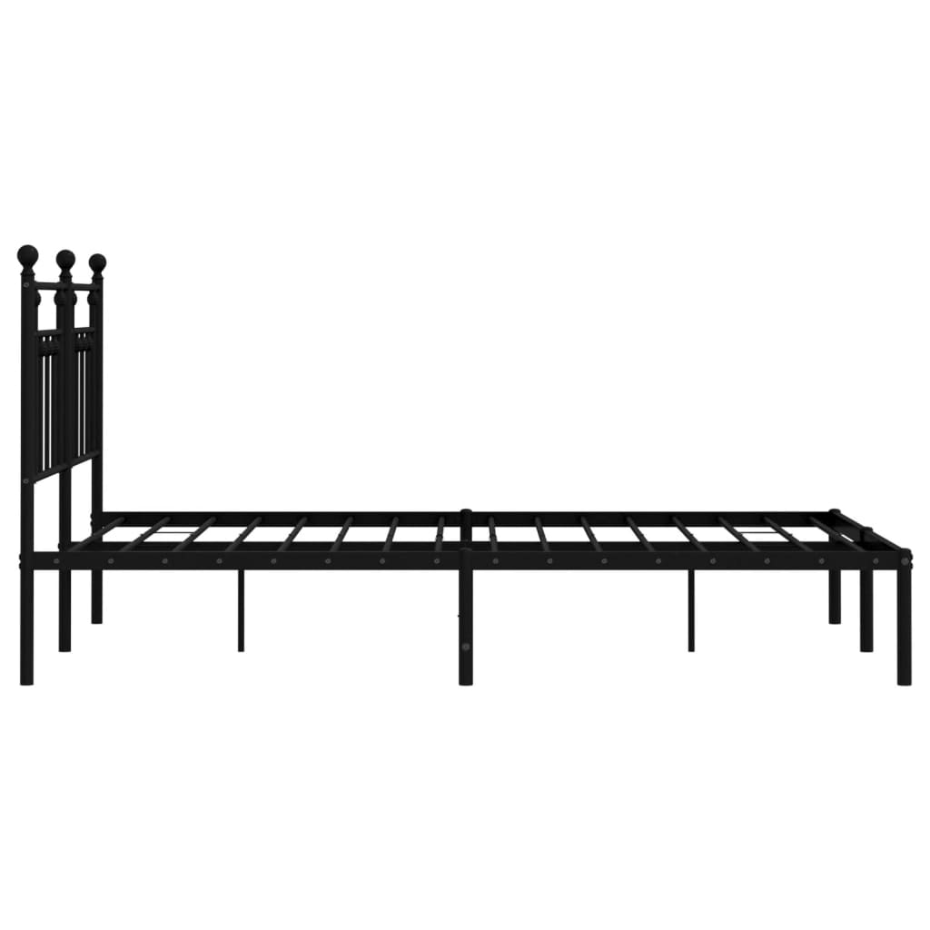 Black Metal Bed Frame with Headboard - 140x200cm Sturdy Design