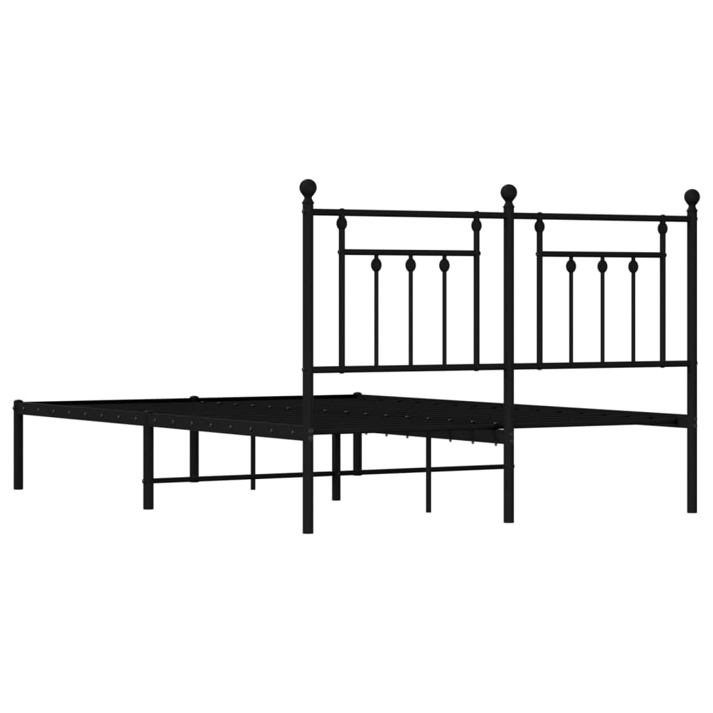 Black Metal Bed Frame with Headboard - 140x200cm Sturdy Design