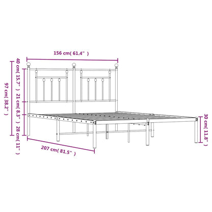 Metal Bed Frame without Mattress with Headboard Black 150x200cm