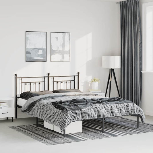 Metal Bed Frame without Mattress with Headboard Black 150x200cm