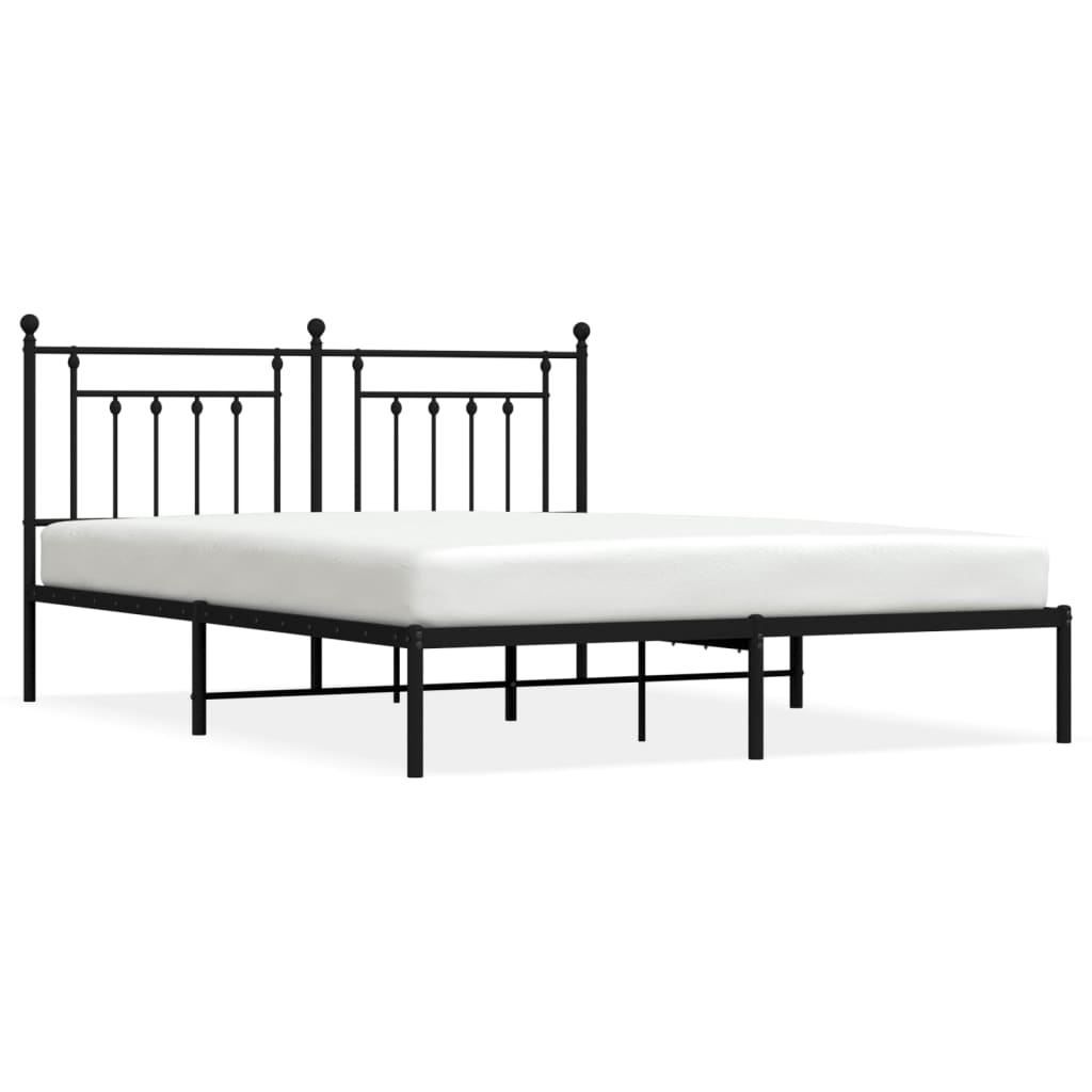 Elegant Black Metal Bed Frame with Headboard, 160x200cm