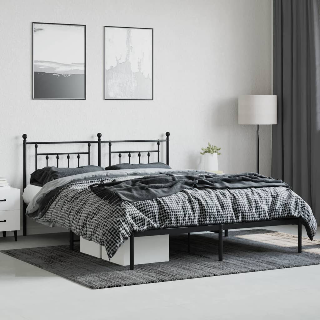 Elegant Black Metal Bed Frame with Headboard, 160x200cm