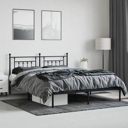 Elegant Black Metal Bed Frame with Headboard, 160x200cm