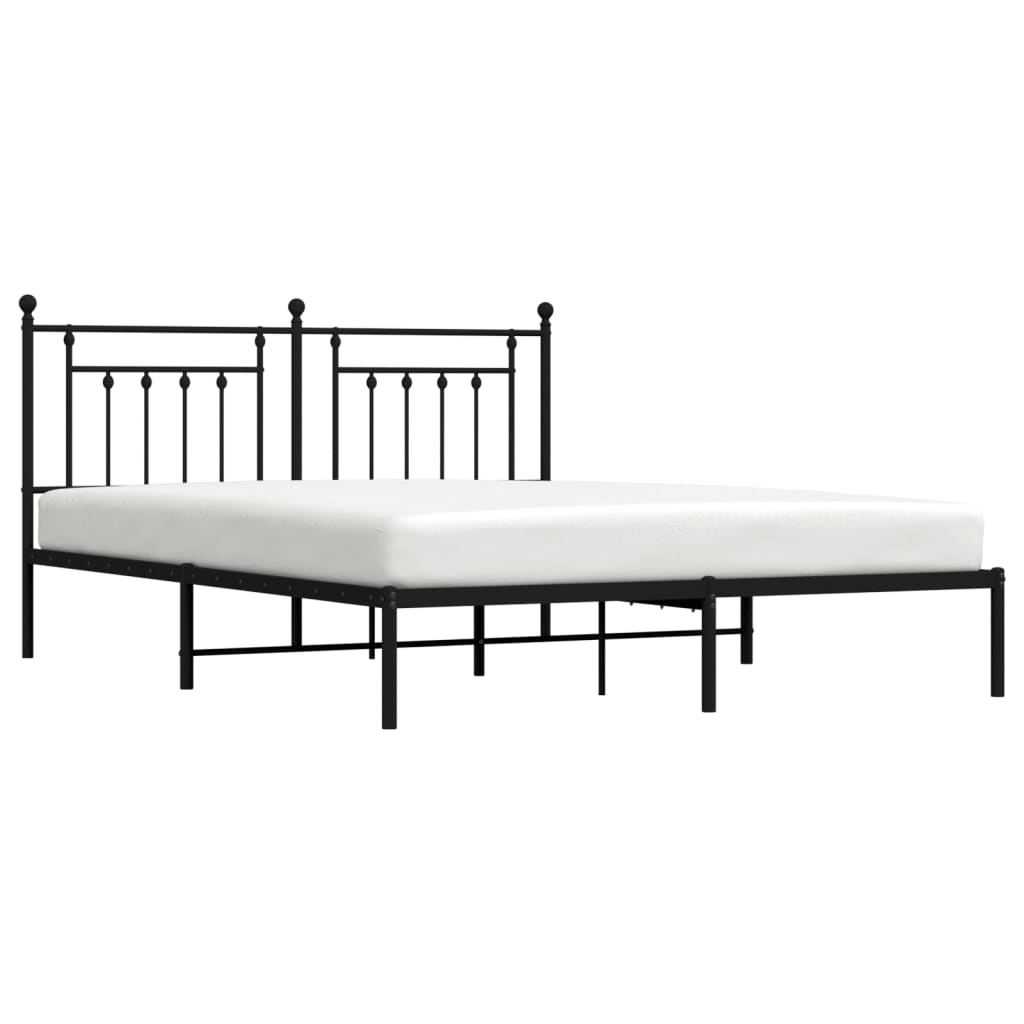 Elegant Black Metal Bed Frame with Headboard, 160x200cm