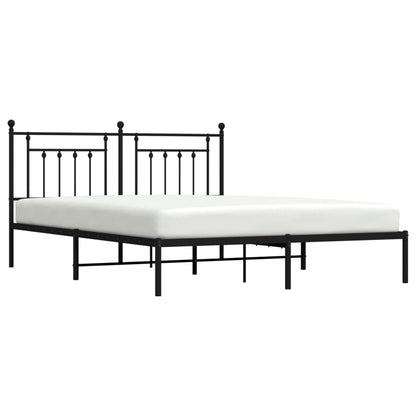 Elegant Black Metal Bed Frame with Headboard, 160x200cm