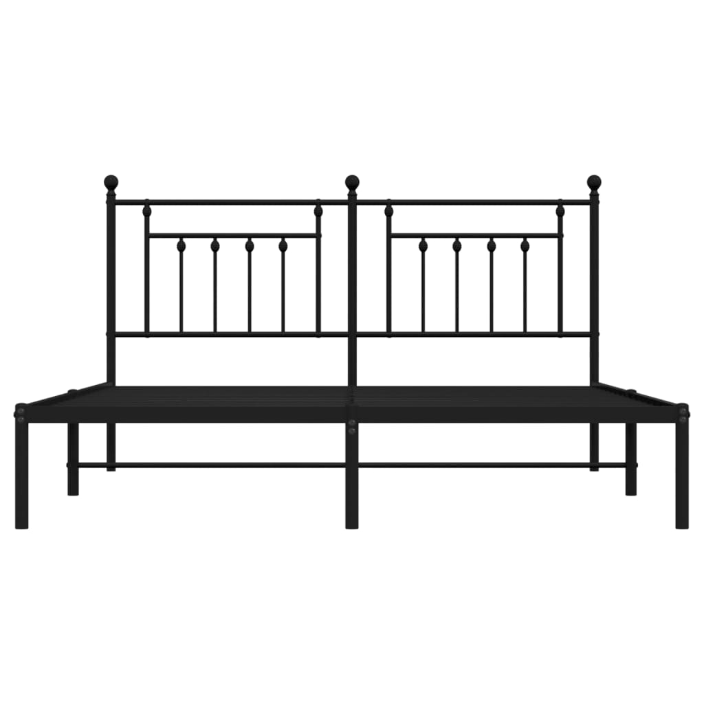 Elegant Black Metal Bed Frame with Headboard, 160x200cm