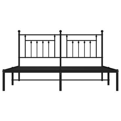 Elegant Black Metal Bed Frame with Headboard, 160x200cm