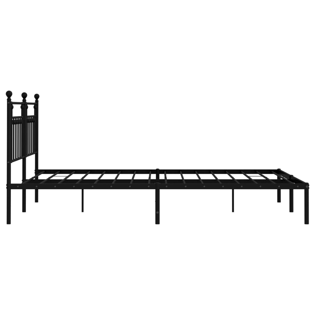 Elegant Black Metal Bed Frame with Headboard, 160x200cm
