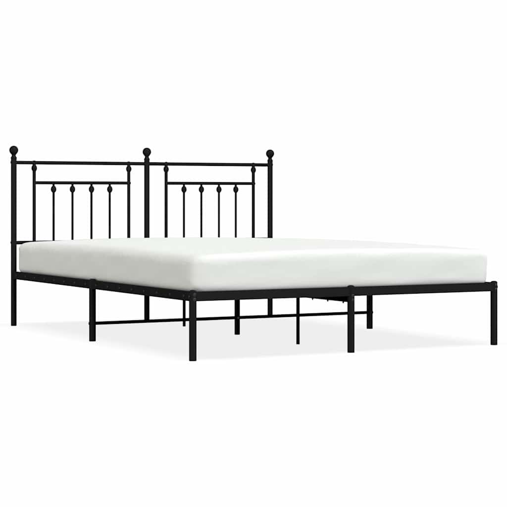 Elegant Black Metal Bed Frame with Headboard 183x213cm