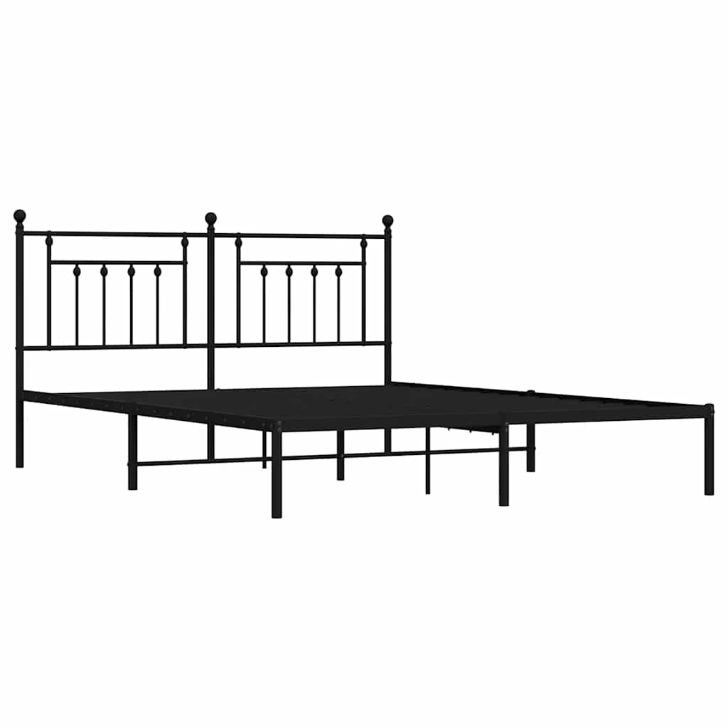 Elegant Black Metal Bed Frame with Headboard 183x213cm