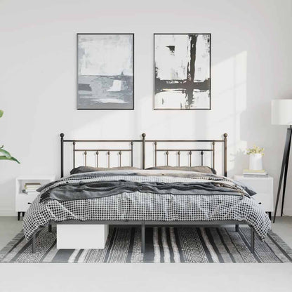 Elegant Black Metal Bed Frame with Headboard 183x213cm