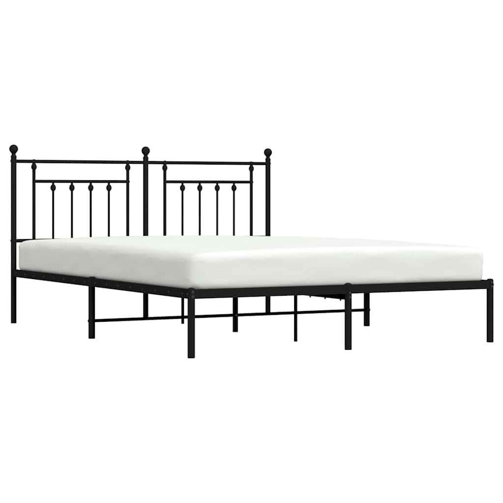Elegant Black Metal Bed Frame with Headboard 183x213cm