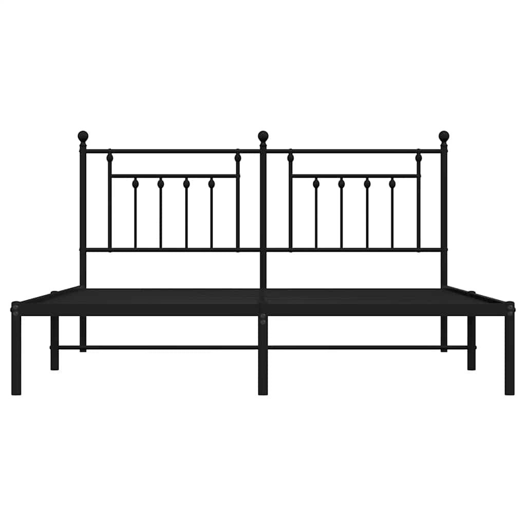 Elegant Black Metal Bed Frame with Headboard 183x213cm