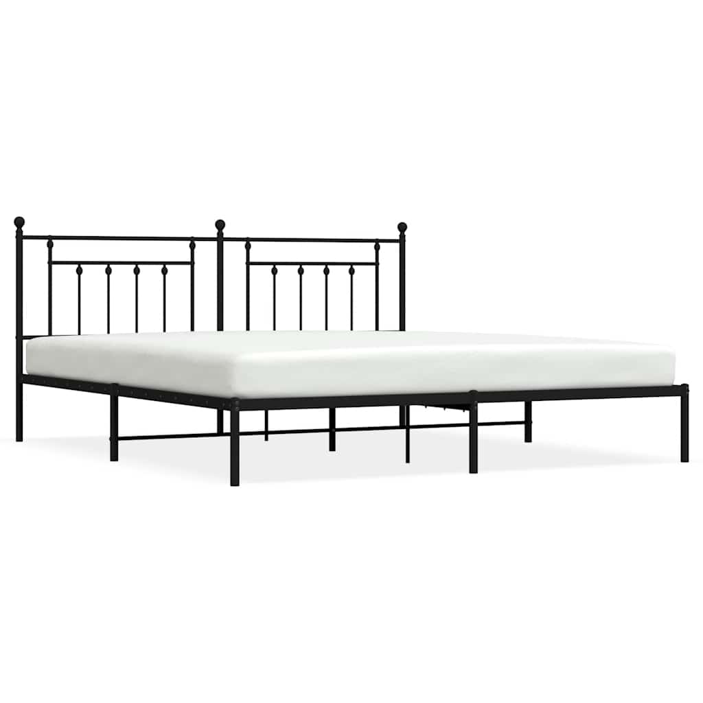 Sleek Black Metal Headboard Bed Frame 193x203cm - No Mattress