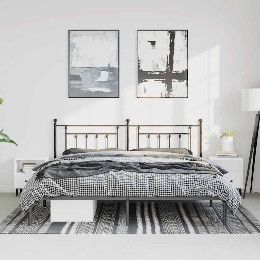 Sleek Black Metal Headboard Bed Frame 193x203cm - No Mattress