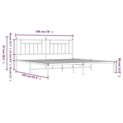 Sleek Black Metal Headboard Bed Frame 193x203cm - No Mattress