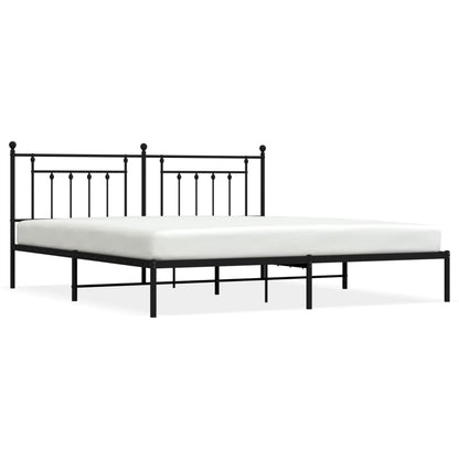 Black Metal Bed Frame with Headboard - 200x200cm (Mattress Not Included)